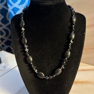 Chaps Silver & Black Beaded Necklace 18”+2”